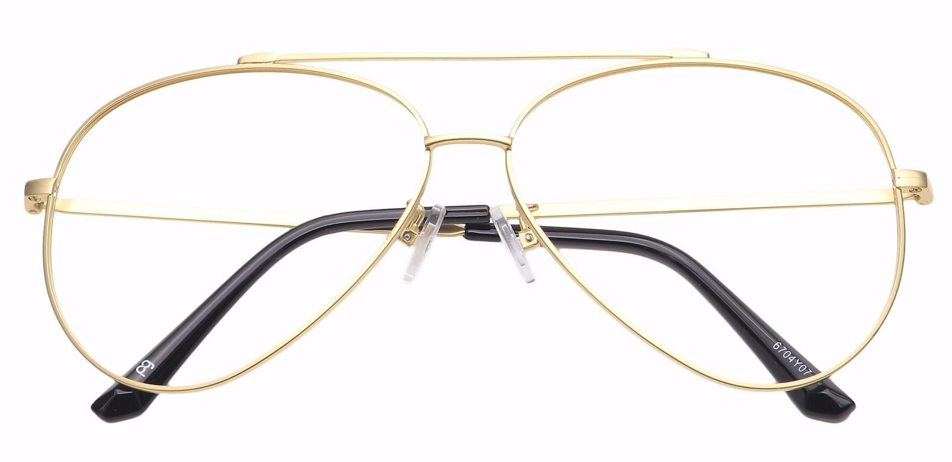 A pair of glasses with gold-tone aviator frames.