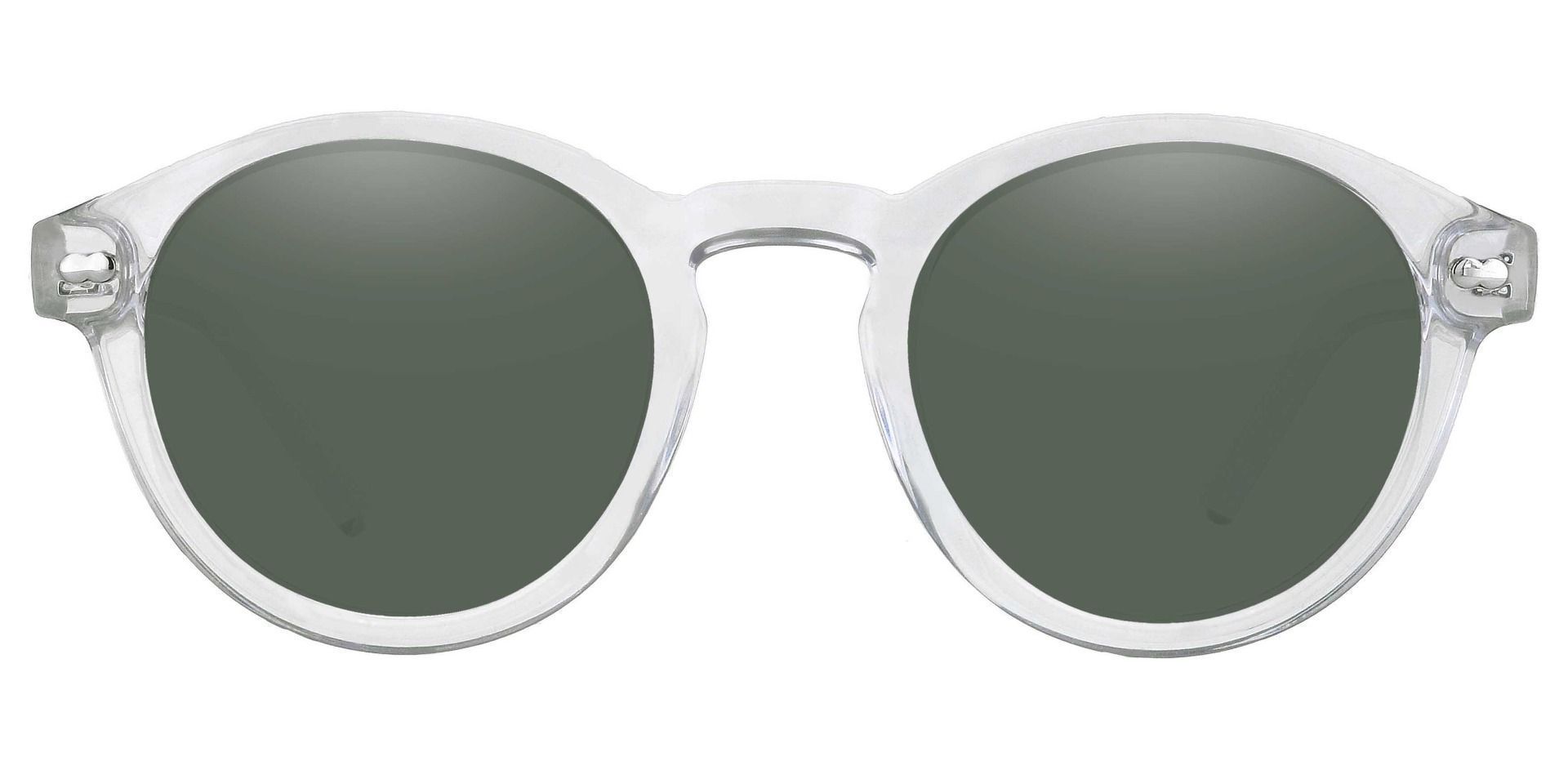 Vee Round Prescription Sunglasses Clear Frame With Gray Lenses 